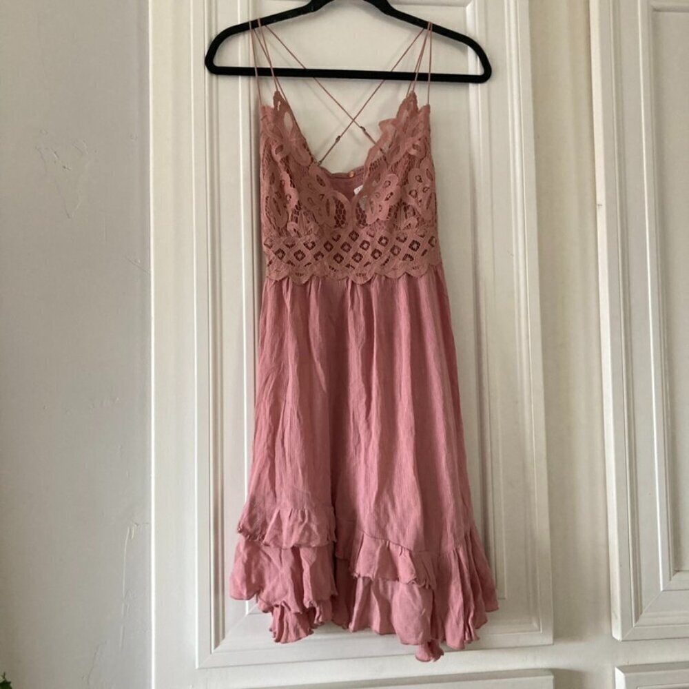 NWOT Free People One Adella Slip Mini Dress Rose Pink Sz L - Picture 2 of 7